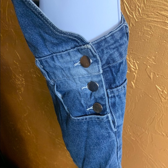 Blue Denim Cropped Overalls - Picture 3 of 6